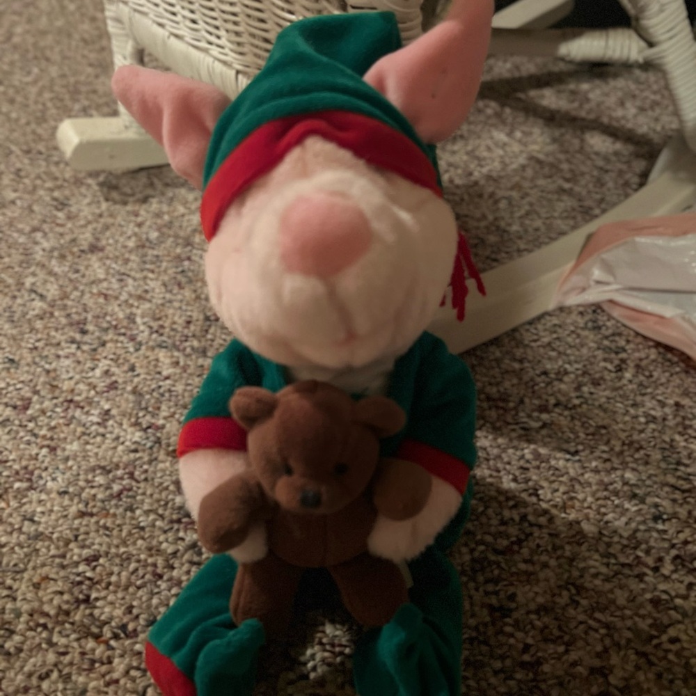 Plush Mouse in Green Outfit with Teddy Bear
